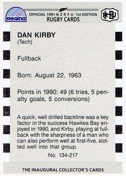 1991 Regina NZRFU 1st Edition #134 Dan Kirby Back